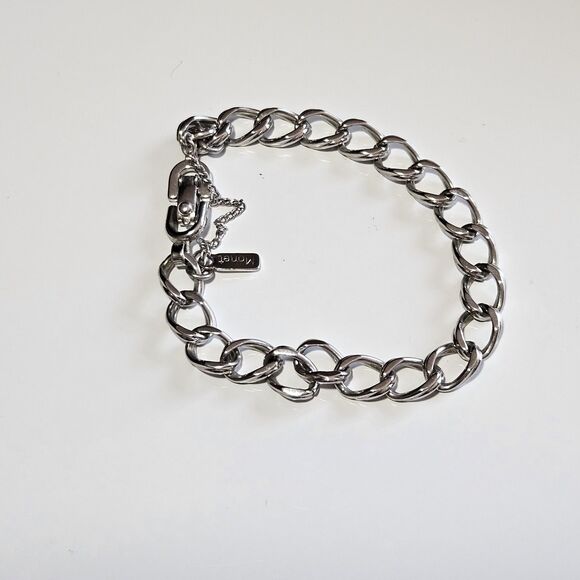 **FinalSale** Vintage "Monet" Silver Tone Textured Chain Double Link Bracelet 7" - Picture 11 of 13